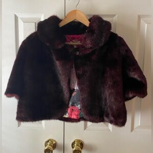🆕baker by Ted Baker Red Mahogany Faux Fur Shrug SZ 14 XL